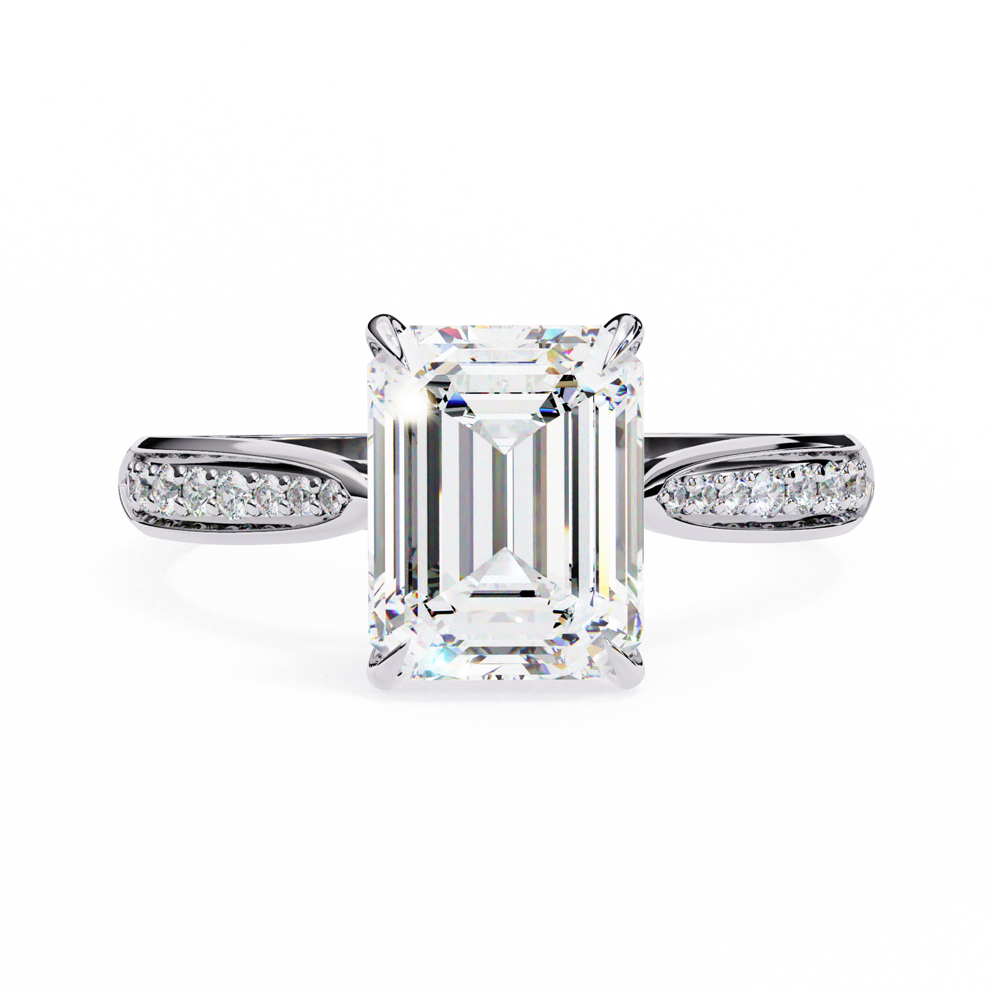 Sylvia - 2.6ct Emerald-Cut Solitaire Engagement Ring with Studded Band