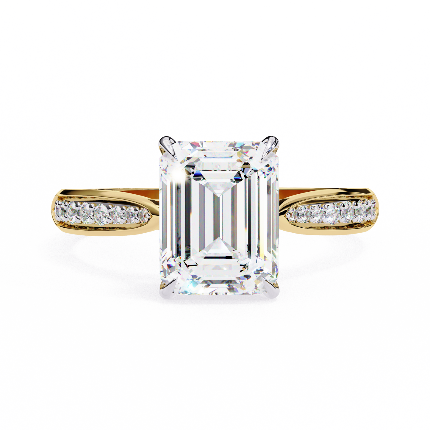 Sylvia - 2.6ct Emerald-Cut Solitaire Engagement Ring with Studded Band
