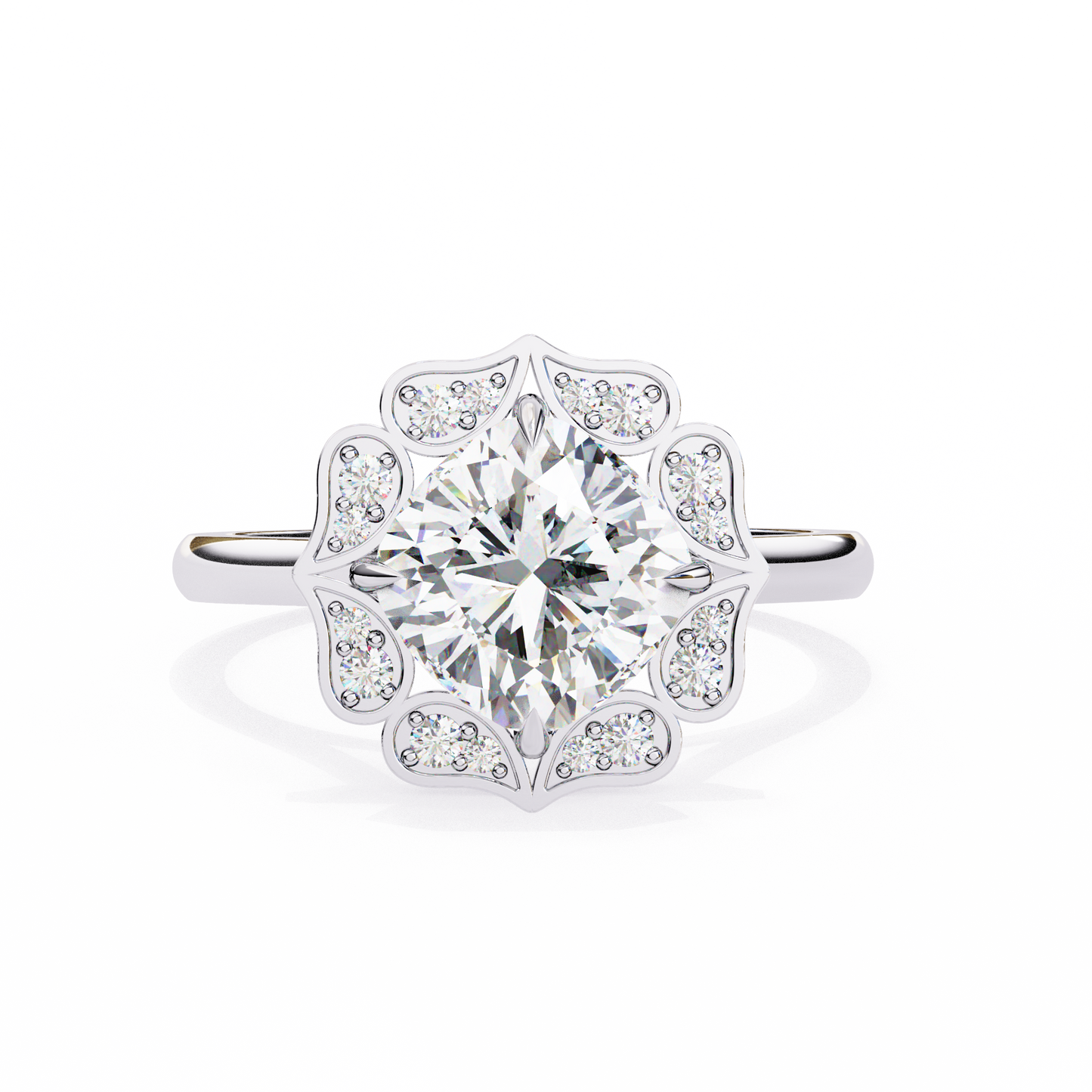 Liliana - 3.36ct Cushion-Cut Solitaire Engagement Ring with Halo and Studded Band