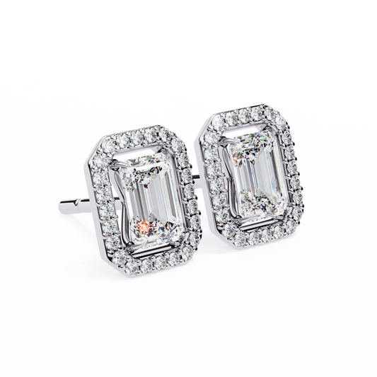 Aurora - 0.85ct TW Emerald-Cut Diamond Halo Stud Earrings