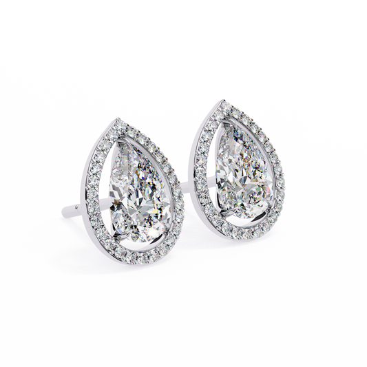 Nora - 0.81ct TW Pear-Cut Diamond Halo Stud Earrings