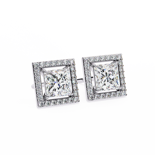 Chloe - 0.84ct TW Princess-Cut Diamond Halo Stud Earrings