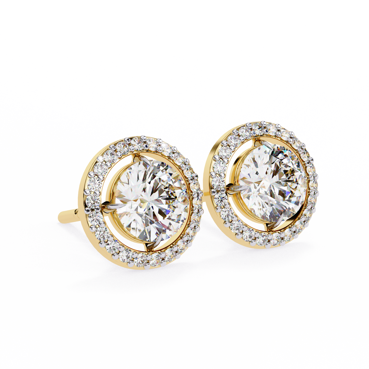 Ellie - 0.92ct TW Round-Cut Diamond Halo Stud Earrings