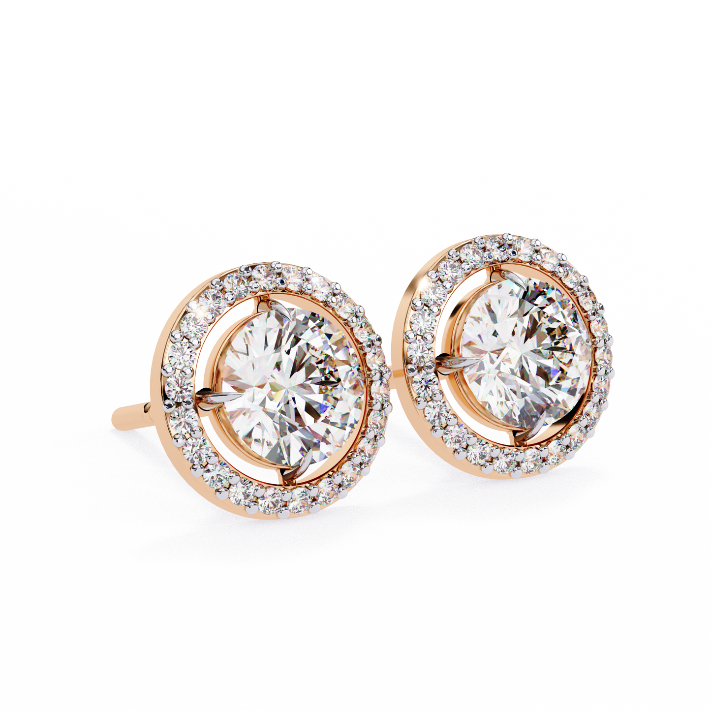 Ellie - 0.92ct TW Round-Cut Diamond Halo Stud Earrings