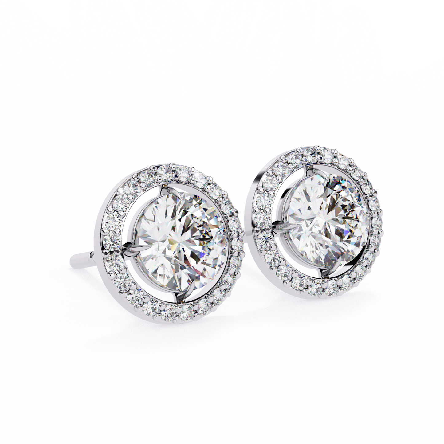 Ellie - 0.92ct TW Round-Cut Diamond Halo Stud Earrings