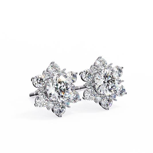 Mila - 0.71ct TW Round-Cut Diamond Halo Stud Earrings