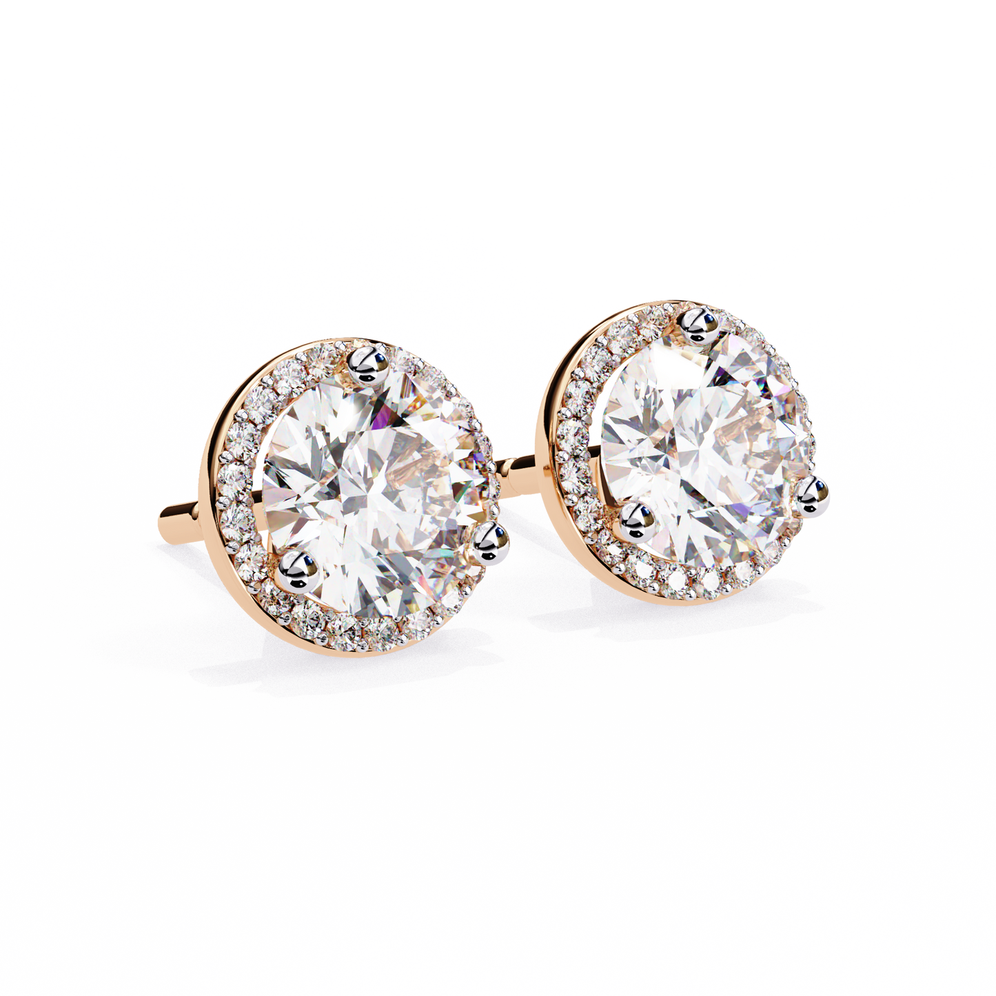 Layla - 1.98ct TW Round-Cut Diamond Halo Stud Earrings