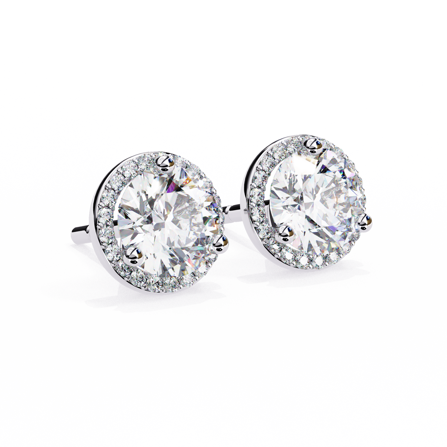 Layla - 1.98ct TW Round-Cut Diamond Halo Stud Earrings