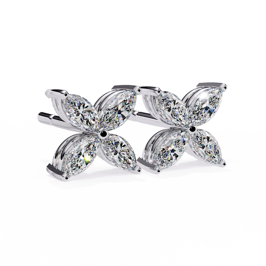 Eliana - 0.88ct TW Designer 4-Petal Marquise Diamond Stud Earrings