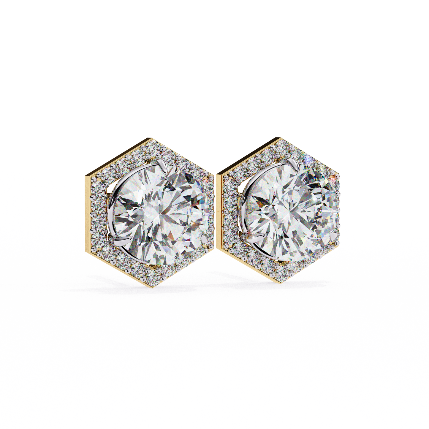 Willow - 2.1ct TW Hexagonal Halo Round-Cut Diamond Stud Earrings