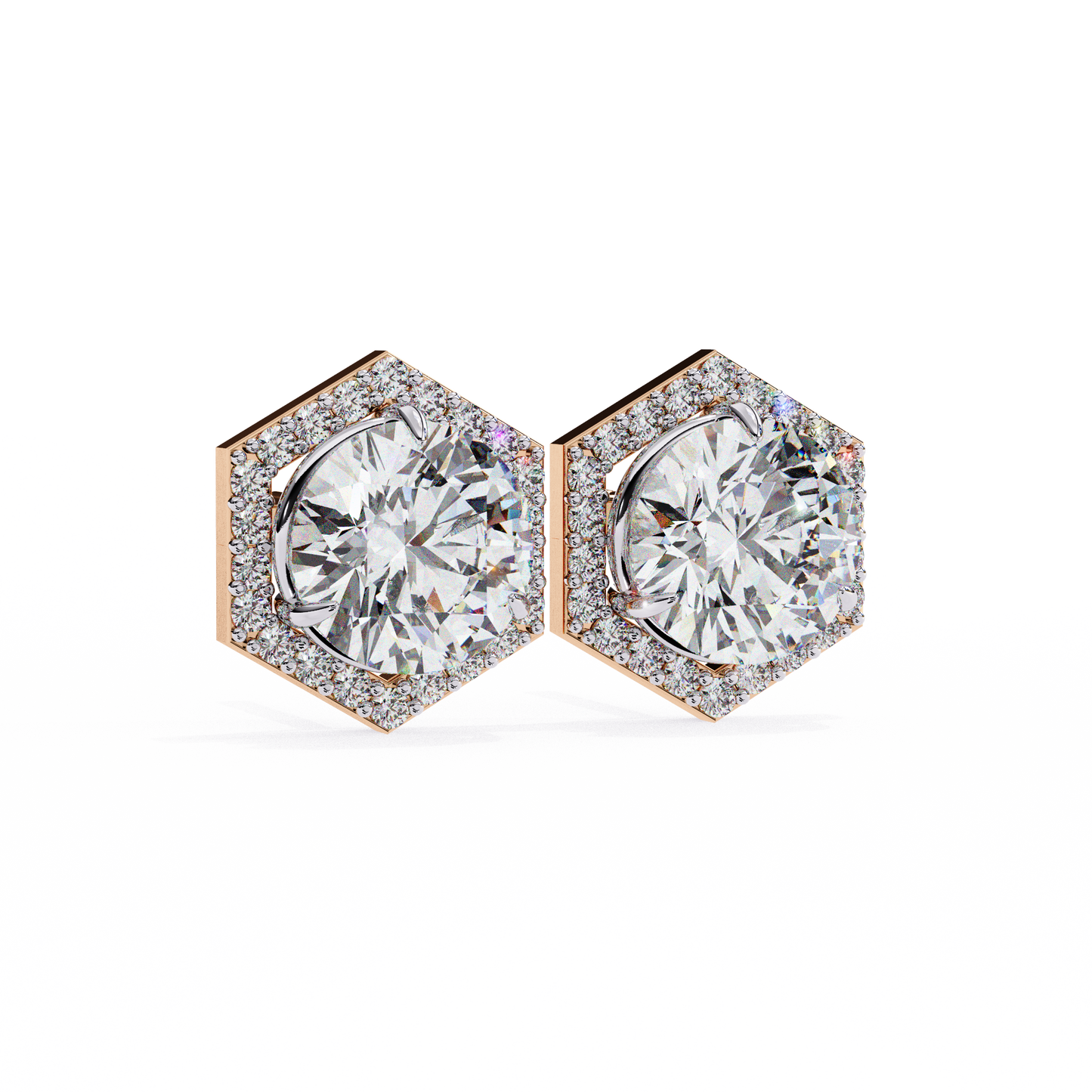 Willow - 2.1ct TW Hexagonal Halo Round-Cut Diamond Stud Earrings