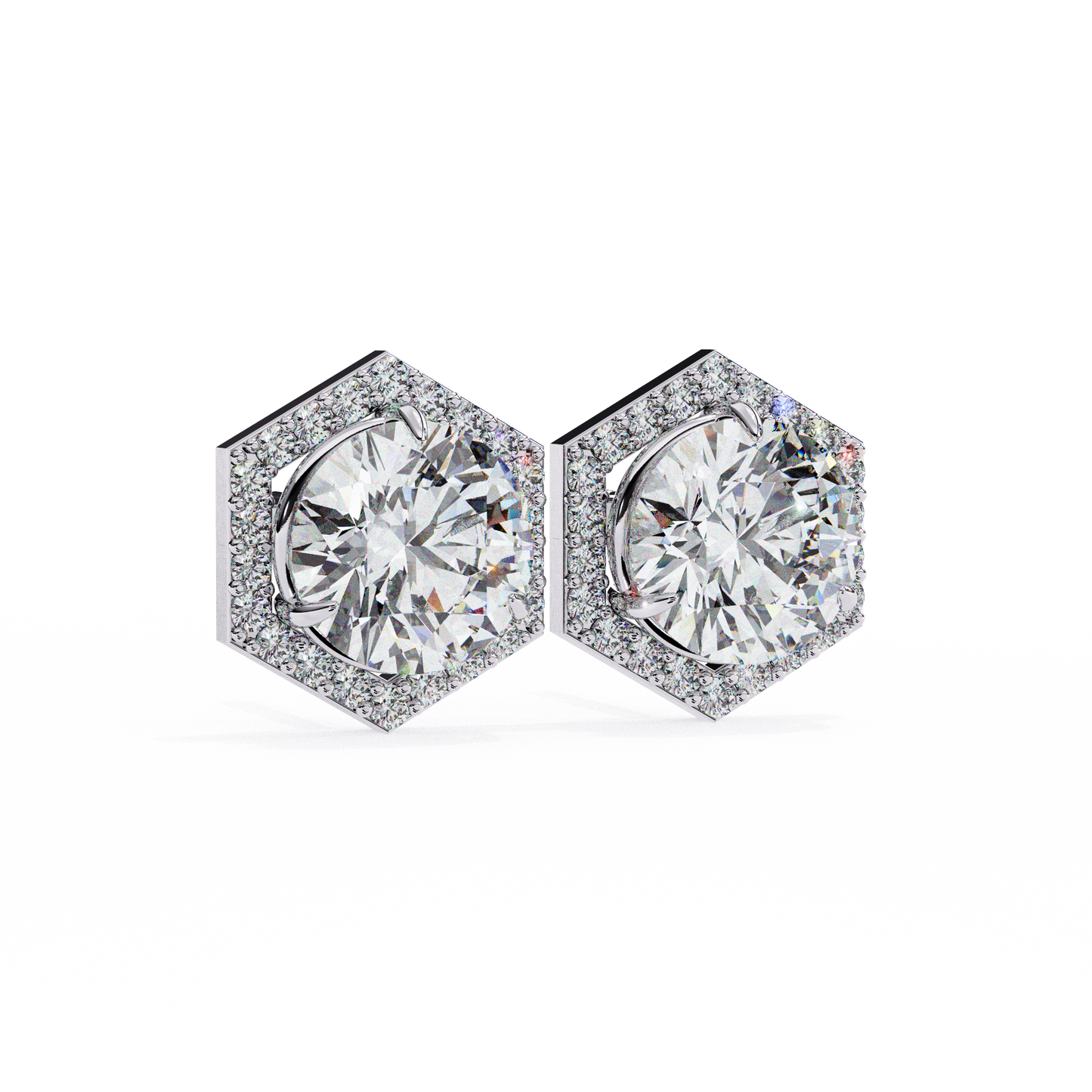 Willow - 2.1ct TW Hexagonal Halo Round-Cut Diamond Stud Earrings