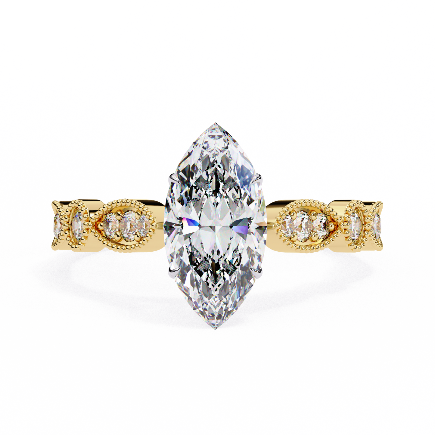 Savannah - 0.82ct Marquise-Cut Solitaire Engagement Ring with Studded Band