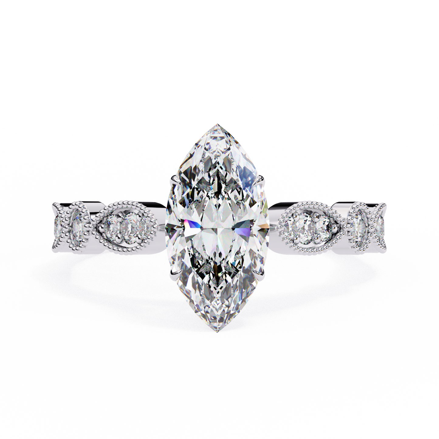 Savannah - 0.82ct Marquise-Cut Solitaire Engagement Ring with Studded Band