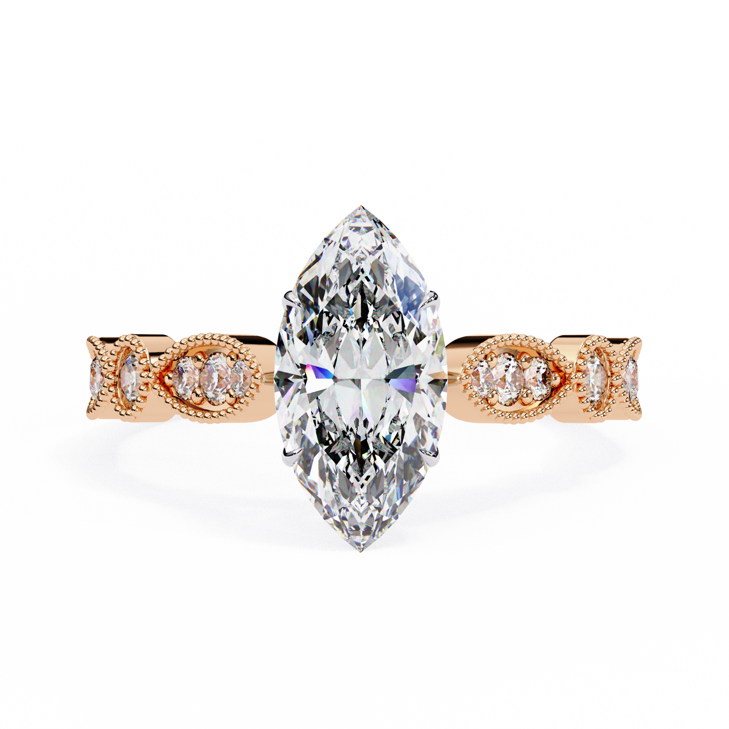 Savannah - 0.82ct Marquise-Cut Solitaire Engagement Ring with Studded Band