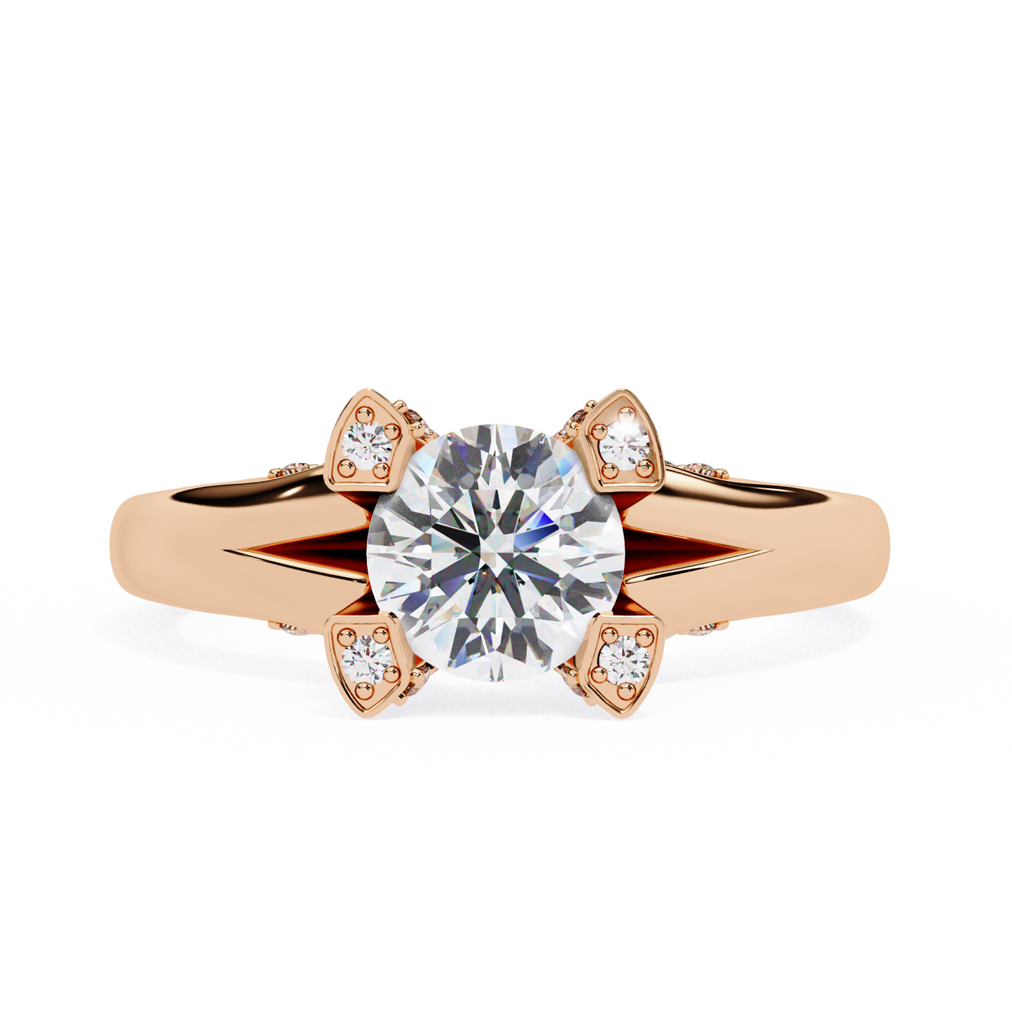 Ember - 0.9ct Round-Cut Solitaire Engagement Ring with Studded Band