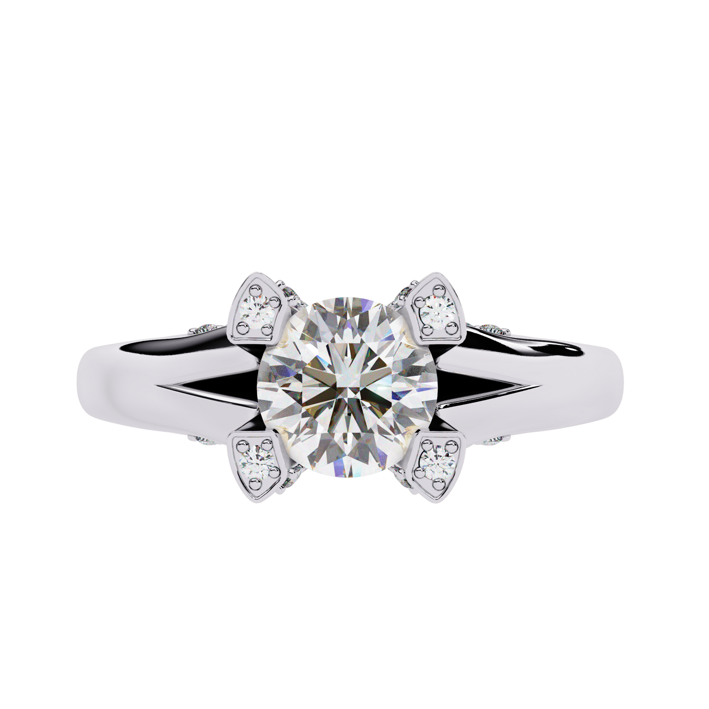 Ember - 0.9ct Round-Cut Solitaire Engagement Ring with Studded Band