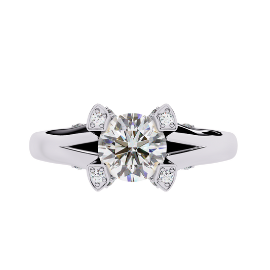 Ember - 0.9ct Round-Cut Solitaire Engagement Ring with Studded Band
