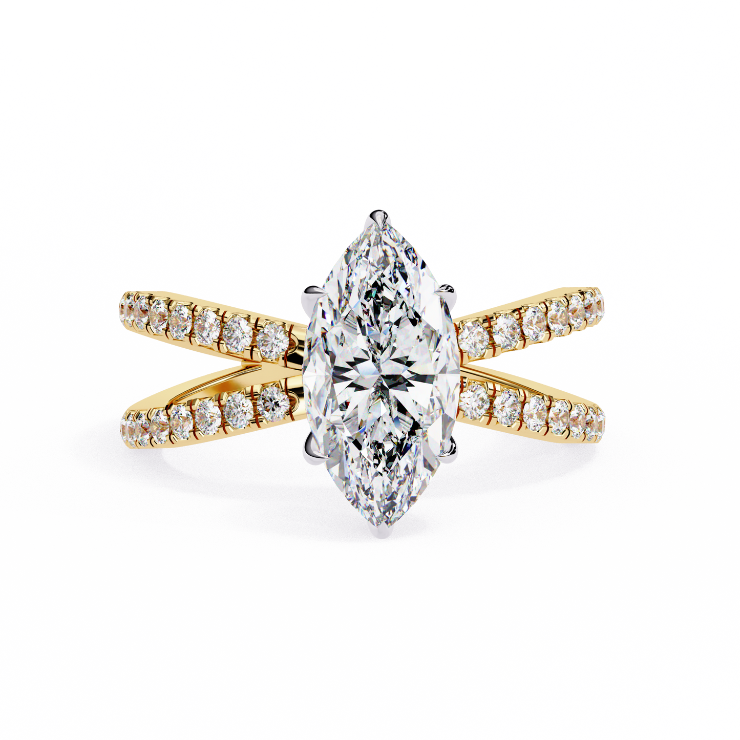 Brianna - 1.4ct Marquise-Cut Solitaire Engagement Ring with Hidden Halo and X Studded Band