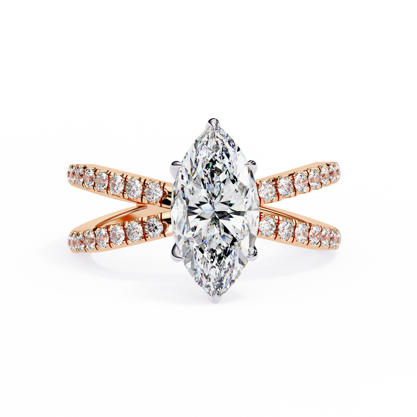 Brianna - 1.4ct Marquise-Cut Solitaire Engagement Ring with Hidden Halo and X Studded Band