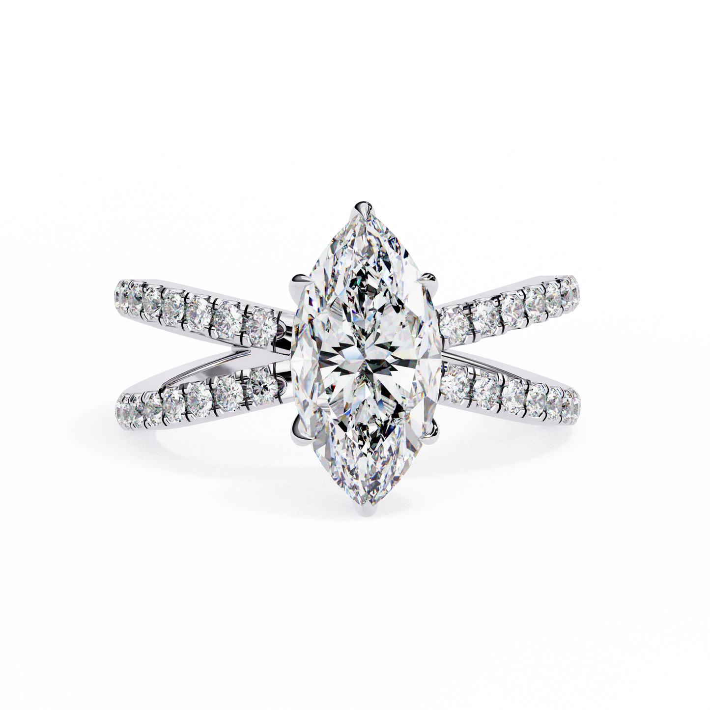 Brianna - 1.4ct Marquise-Cut Solitaire Engagement Ring with Hidden Halo and X Studded Band
