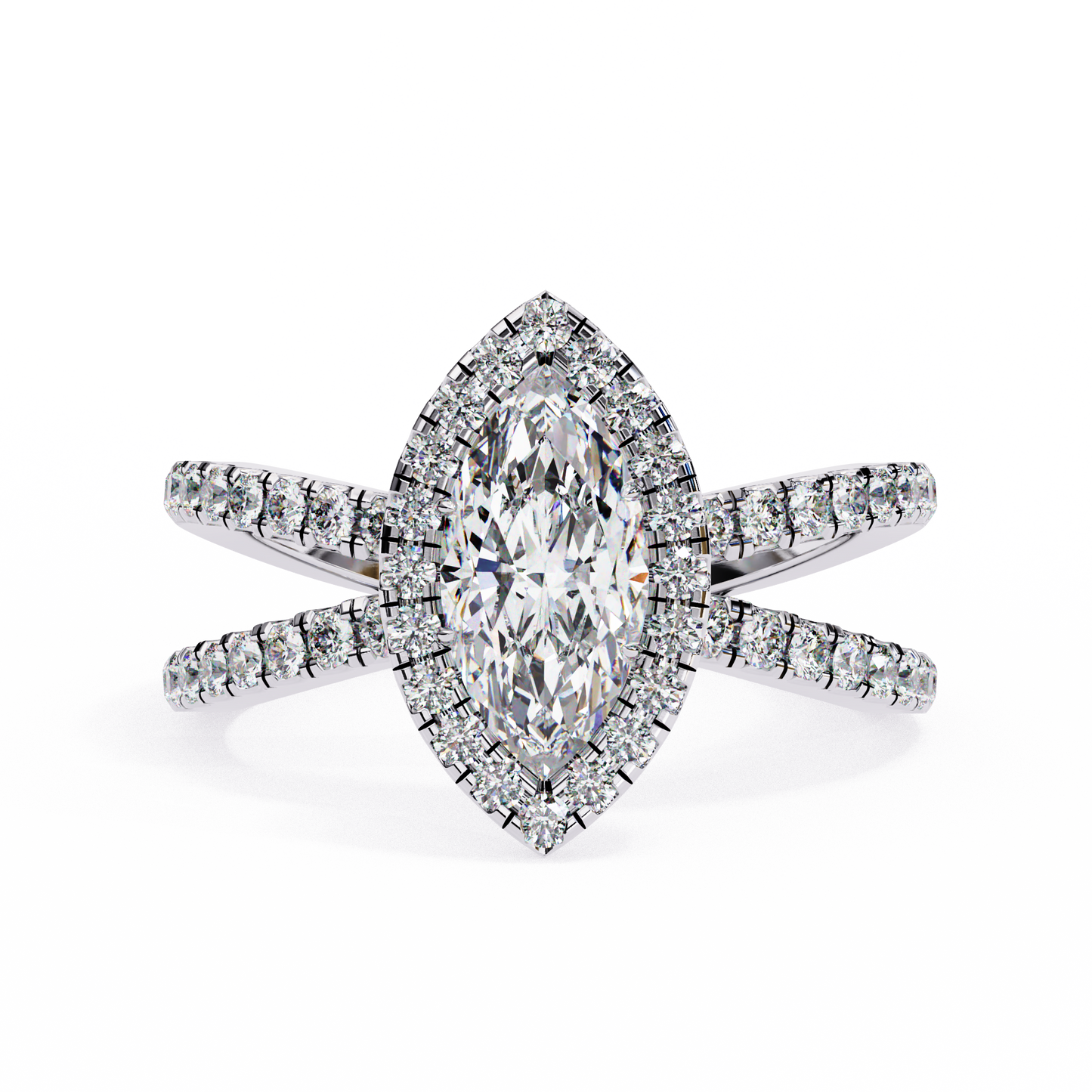 Laurel - 0.8ct Marquise-Cut Solitaire Engagement Ring with Halo and X Studded Band