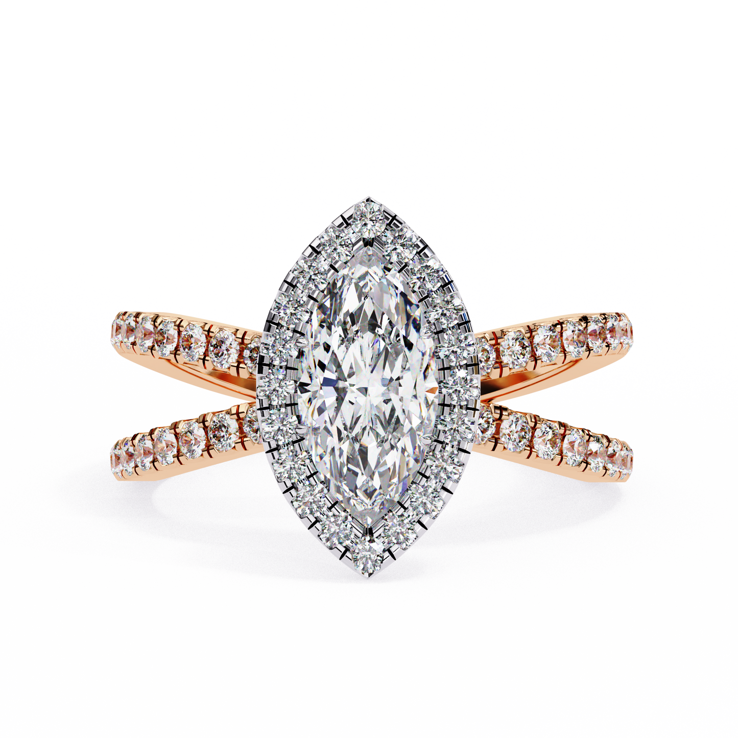Laurel - 0.8ct Marquise-Cut Solitaire Engagement Ring with Halo and X Studded Band