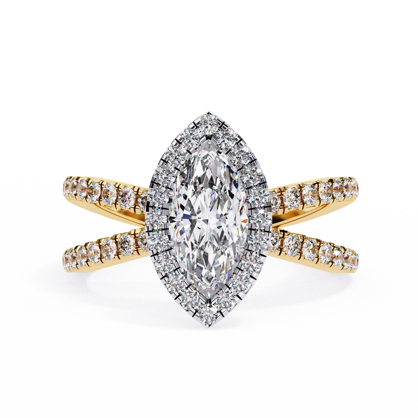 Laurel - 0.8ct Marquise-Cut Solitaire Engagement Ring with Halo and X Studded Band