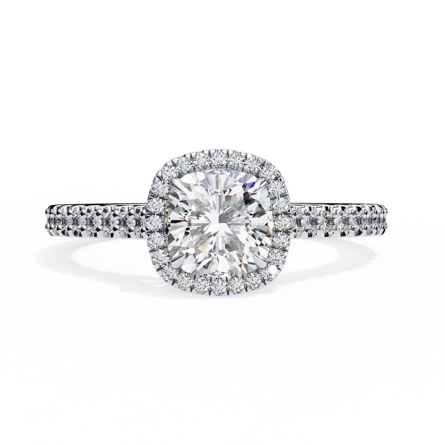 Estrella - 1.8ct Cushion-Cut Solitaire Engagement Ring with Hidden Halo and Studded Band