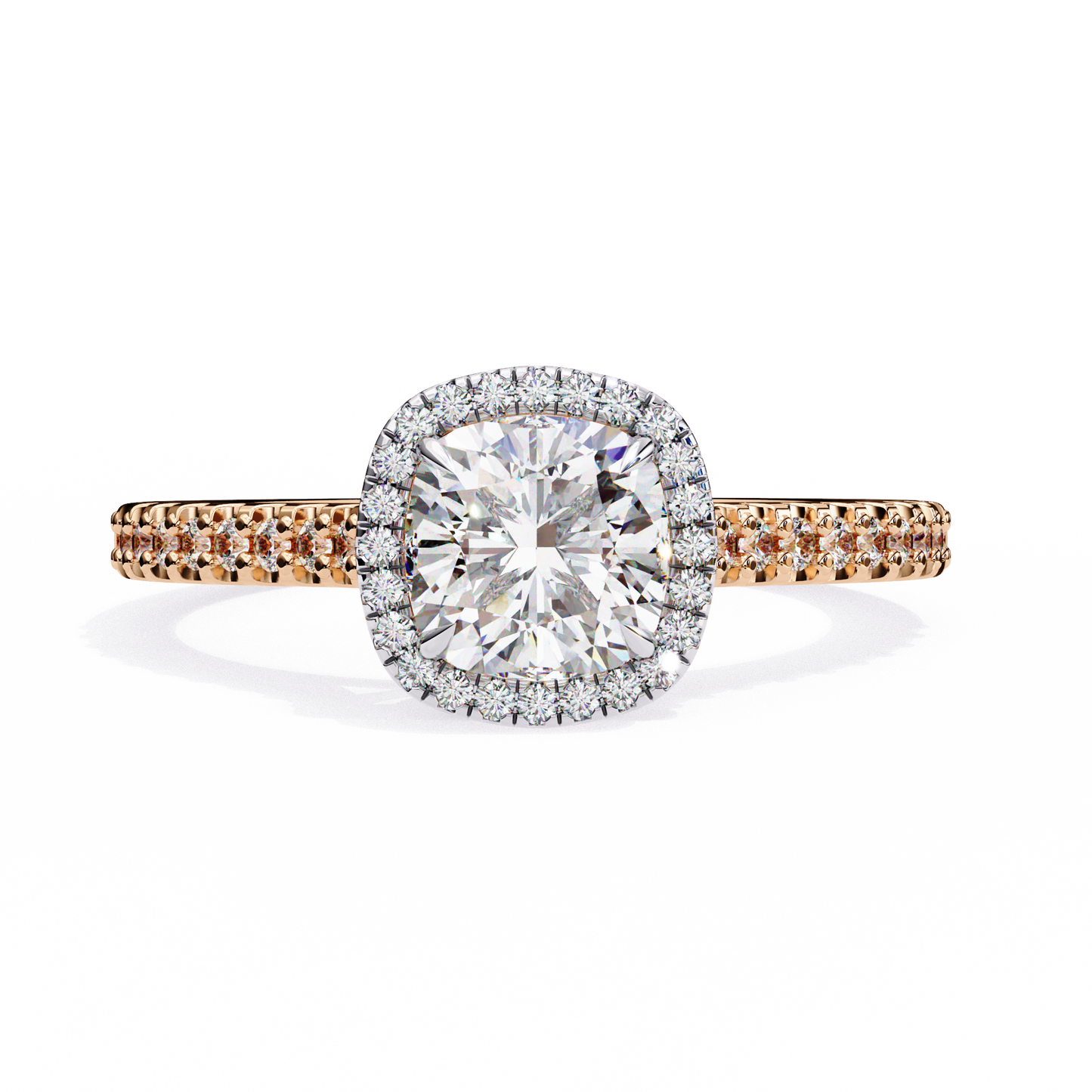 Estrella - 1.8ct Cushion-Cut Solitaire Engagement Ring with Hidden Halo and Studded Band