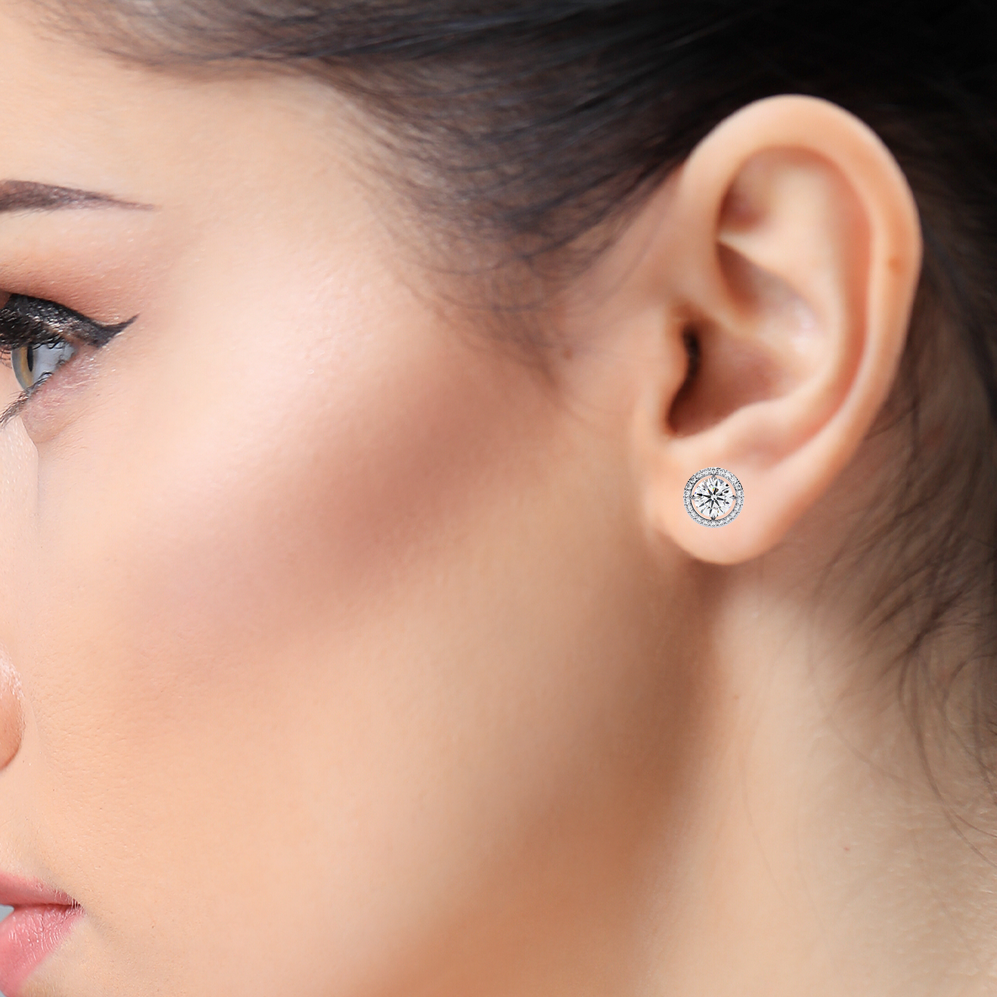 Ellie - 0.92ct TW Round-Cut Diamond Halo Stud Earrings