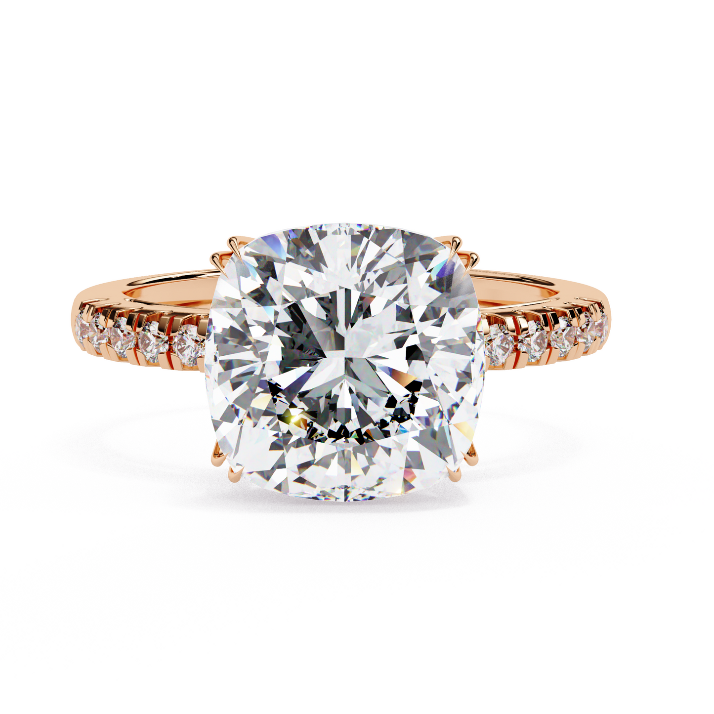 Amara - 5.25ct Cushion-Cut Solitaire Engagement Ring with Studded Band