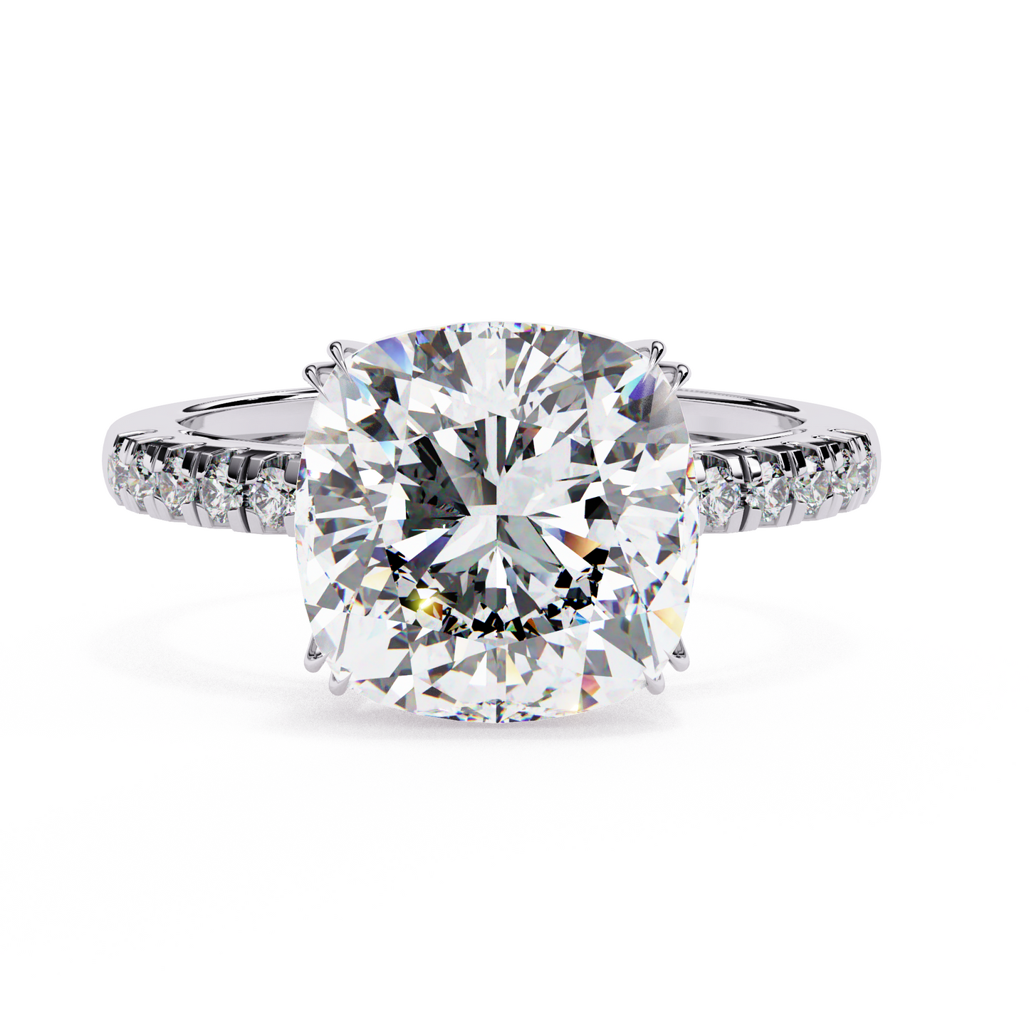 Amara - 5.25ct Cushion-Cut Solitaire Engagement Ring with Studded Band