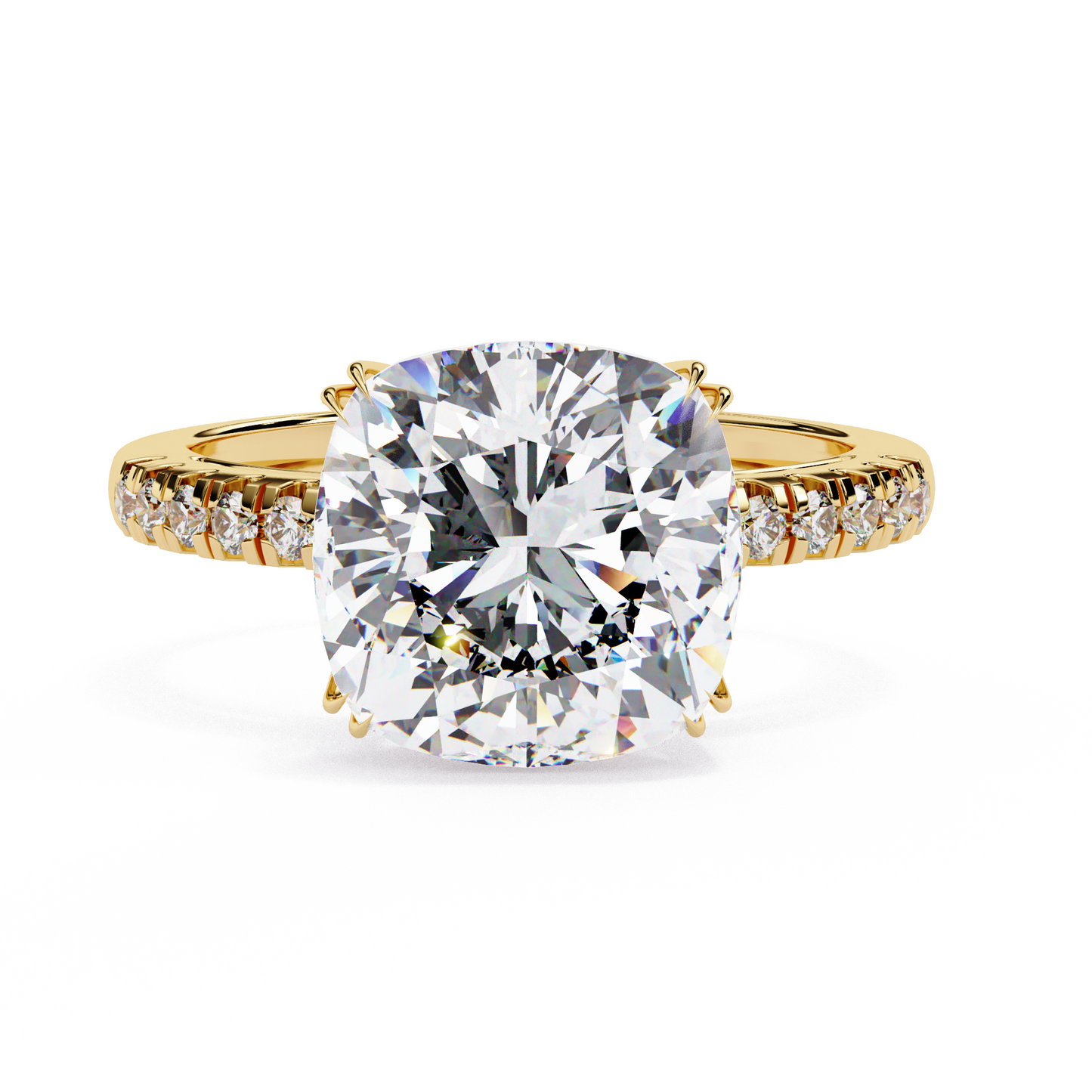 Amara - 5.25ct Cushion-Cut Solitaire Engagement Ring with Studded Band